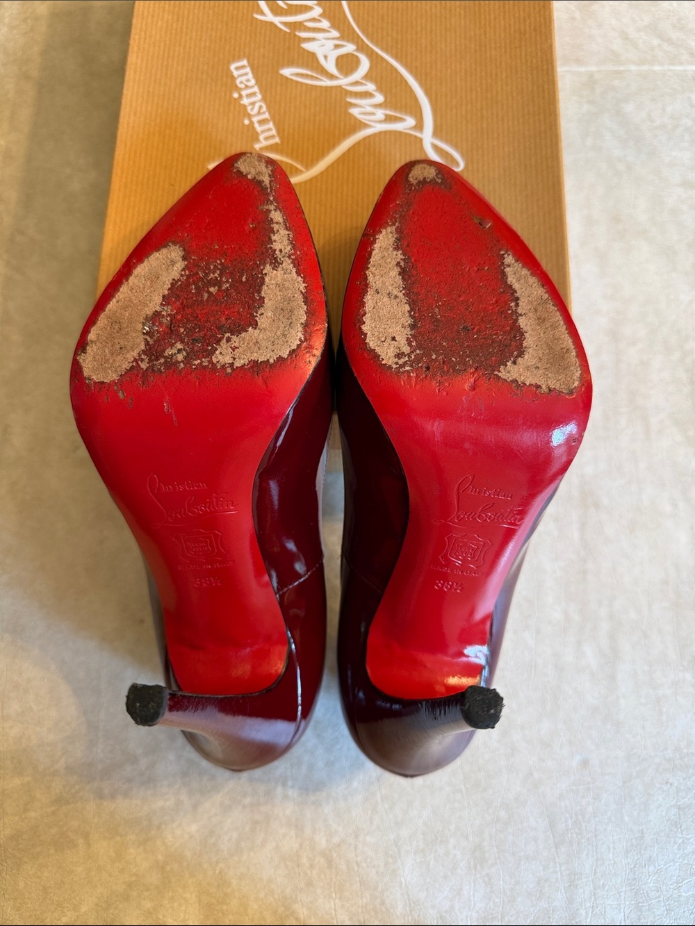 Christian Louboutin Burgundy Patent Leather Stiletto Heels 4” ( 100 mm ) - Picture 5 of 9